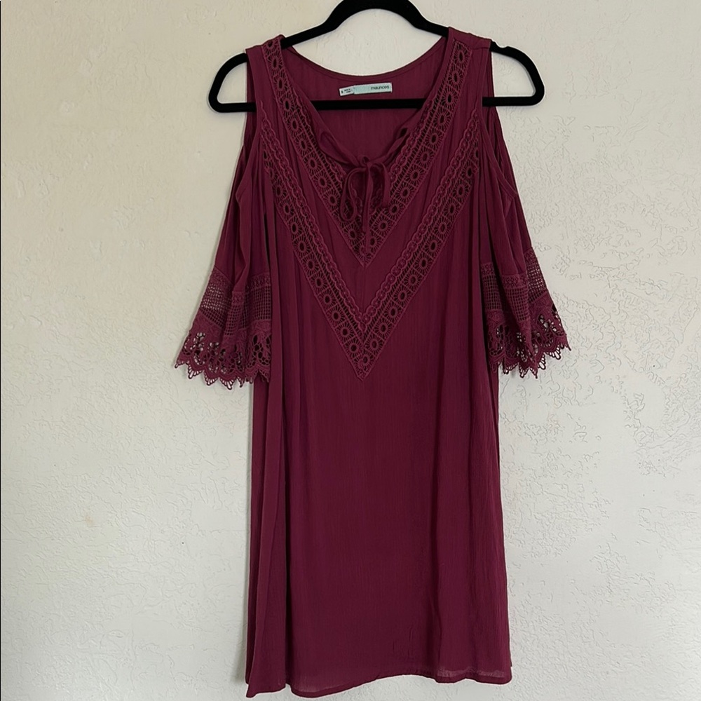 Maurices Red Asymmetrical Sundress with Cold Shoulder